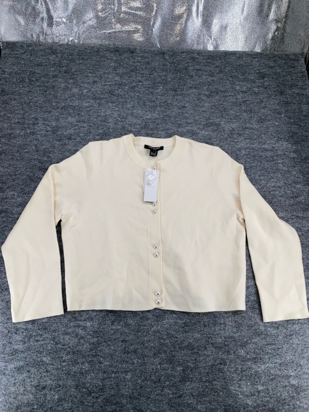 French Connection Faux Pearl Button Cropped Cardigan Ivory Pearl-Button Size L